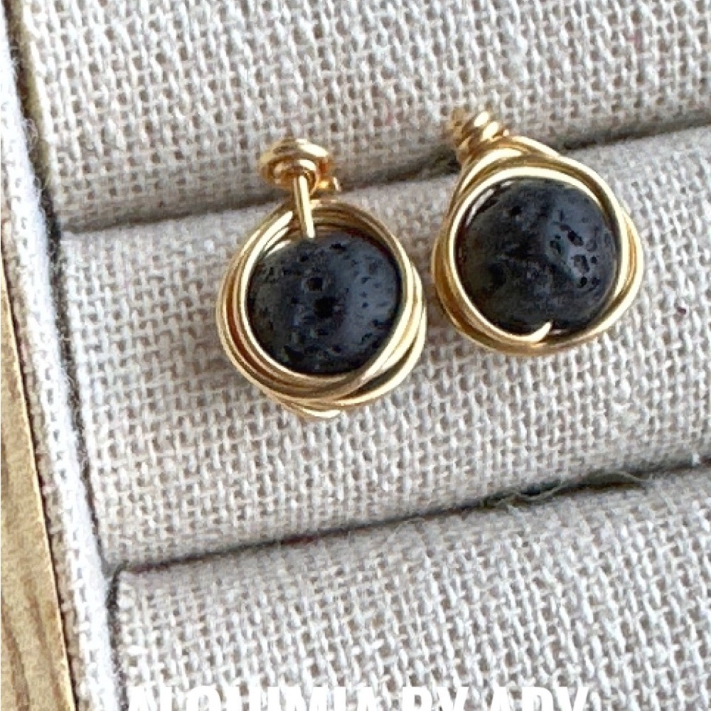 Dainty Gold and Black Swirl Earrings
